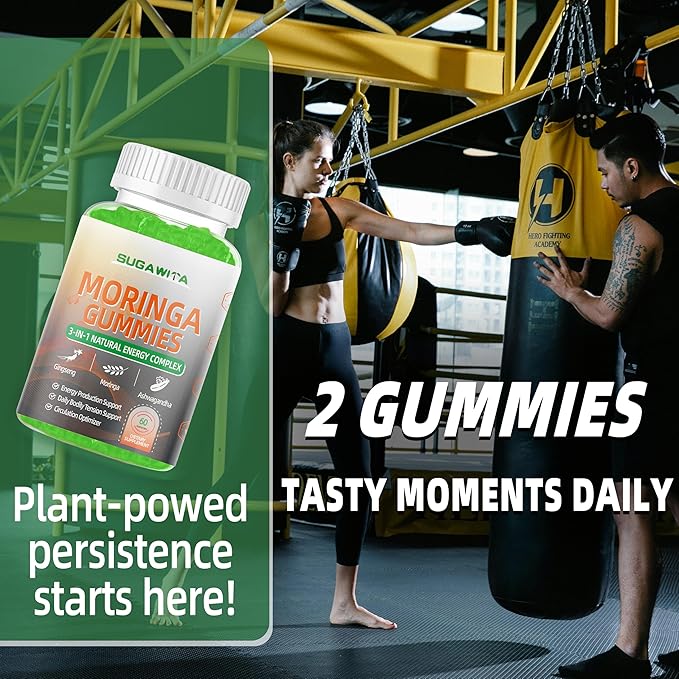 Moringa Gummies for Men with Gingseng L-Citrulline Ashwagandha CZQ10 Zinc | Chewable Organic Pure Moringa Leaf Supplement | Energy & lmmune Support | Sugar Free | Vegan | Lemon Flavor | 60 Counts