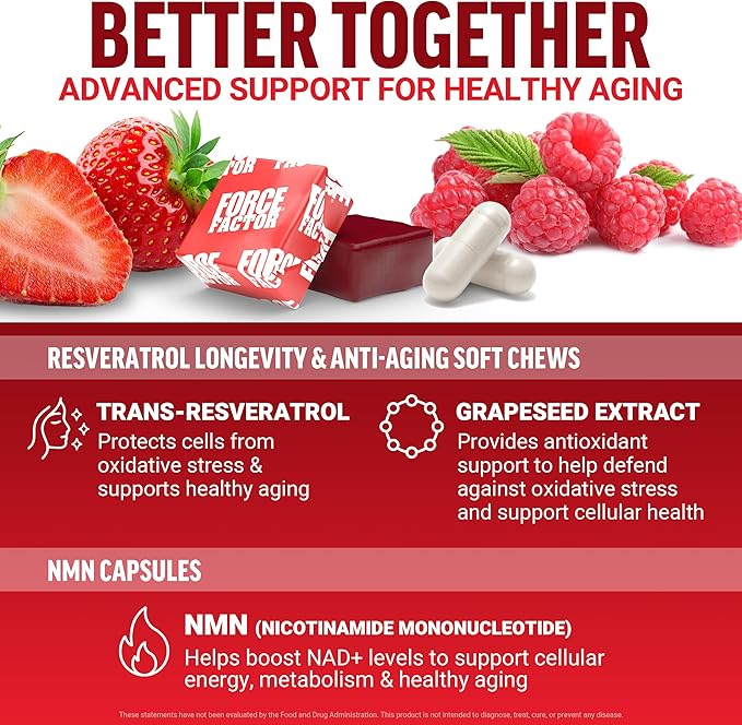 Resveratrol , Mixed Berry, 60 Soft Chews + NMN Supplement, Nicotinamide Mononucleotide to Support Healthy Aging and Energy Metabolism, Boosts NAD+ Levels, No Gelatin, Non-GMO, 30 Vegetable Capsules