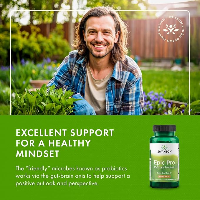 Swanson Epic-Pro 25-Strain Probiotic with Prebiotic FOS for Gut-Health-Conscious Adults Seeking Comprehensive Digestive and Immune Support - 30 Billion CFU (30 Vegan DRcaps, 3 Pack)