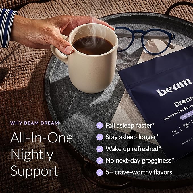 Beam Dream Sleep Powder – Sleep Aid for Adults with Melatonin, Magnesium, L-Theanine, Reishi Mushroom & Apigenin Sleep Supplement, Sleepy Cocoa Bedtime Drink Mix, Cinnamon Cocoa Flavor, 30 Servings