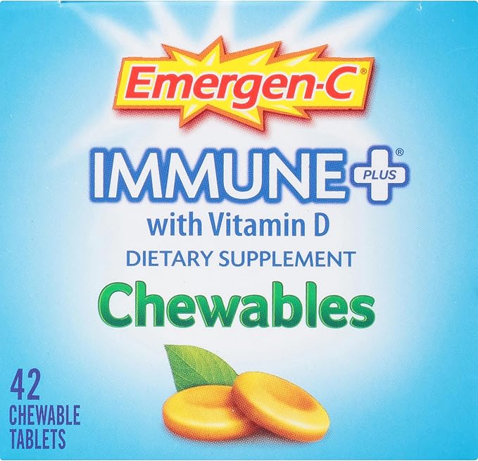Emergen-C Immune+ Chewables 1000mg Vitamin C with Vitamin D Tablet, Immune Support Dietary Supplement for Immunity, Orange Blast Flavor - 42 Count