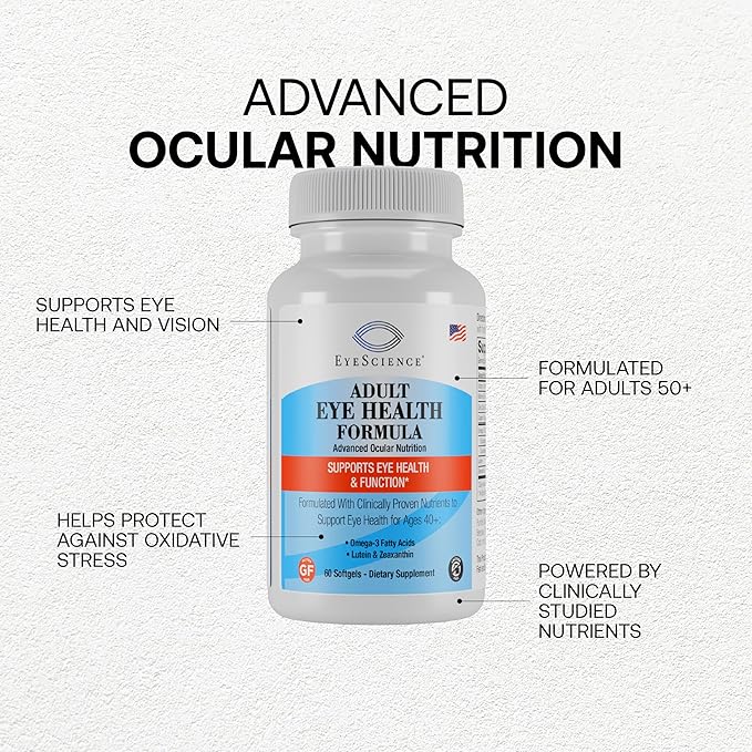 EyeScience Adult Eye Health Formula – Eye Vitamins with Omega-3 (EPA/DHA), Lutein & Zeaxanthin Supplement with Vitamins C & E – Daily Eye Health Support – 60 Softgels (60-Day Supply)