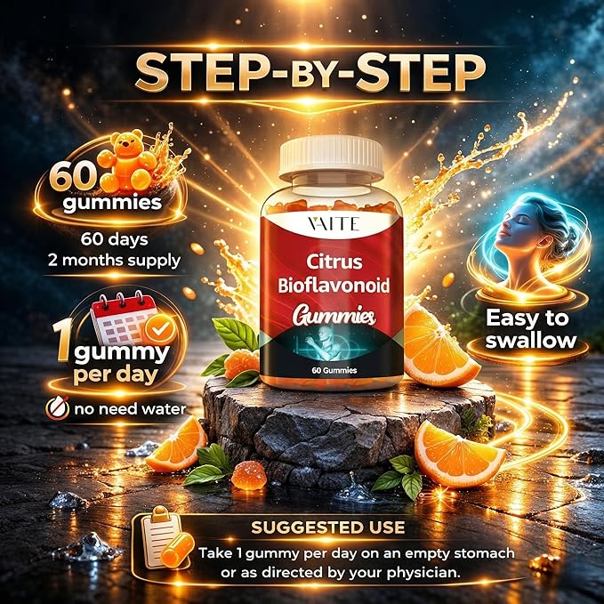 VAITE Citrus Bioflavonoid Complex Supplement 1000mg – Antioxidant Properties, Citrus-Derived Bioflavonoids, Sugar-Free Chewable Formula, Non-GMO, Gluten-Free, Soy-Free, Daily Use, 60 Gummies