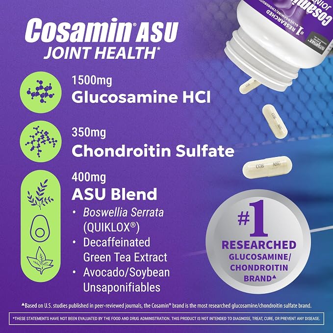 Nutramax Laboratories Cosamin® ASU Joint Health Supplement with Glucosamine, Chondroitin & ASU for Adult Men & Women, Joint Supplement, 230 Capsules