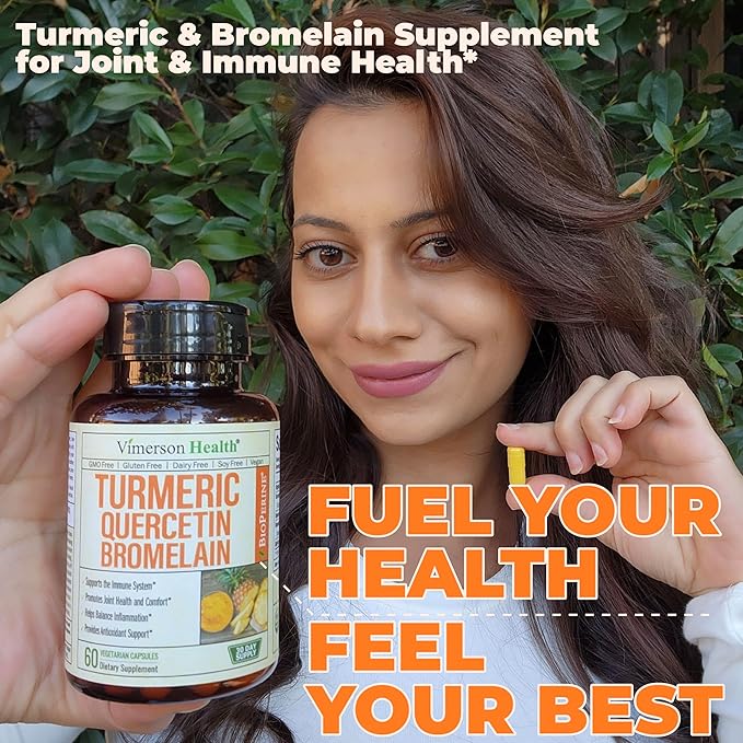 Quercetin with Bromelain Turmeric Curcumin Supplement – Allergy Relief, Immune & Joint Support – Organic Turmeric Supplement w/Bioperine for Enhanced Absorption, 60 Quercetin 500mg Capsules