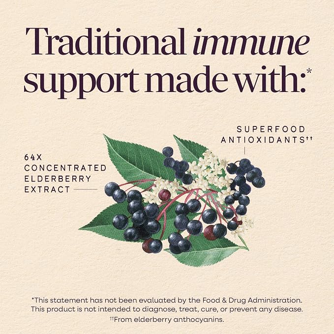 Nature’s Way Sambucus Traditional Elderberry Syrup for Traditional Immune Support* with Highly Concentrated Black Elderberry Extract & Superfood Antioxidants, Adults & Kids 7+, Berry Flavored, 4 Fl Oz