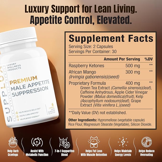 PREMIUM Male Appetite Suppressant - Weight Loss Pills, Fat Burner for Men, GLP-1 Pathway Support - Can Help Sustain Muscle While Burning Fat - Powerful Fat Burning Assistance- 60 Capusles