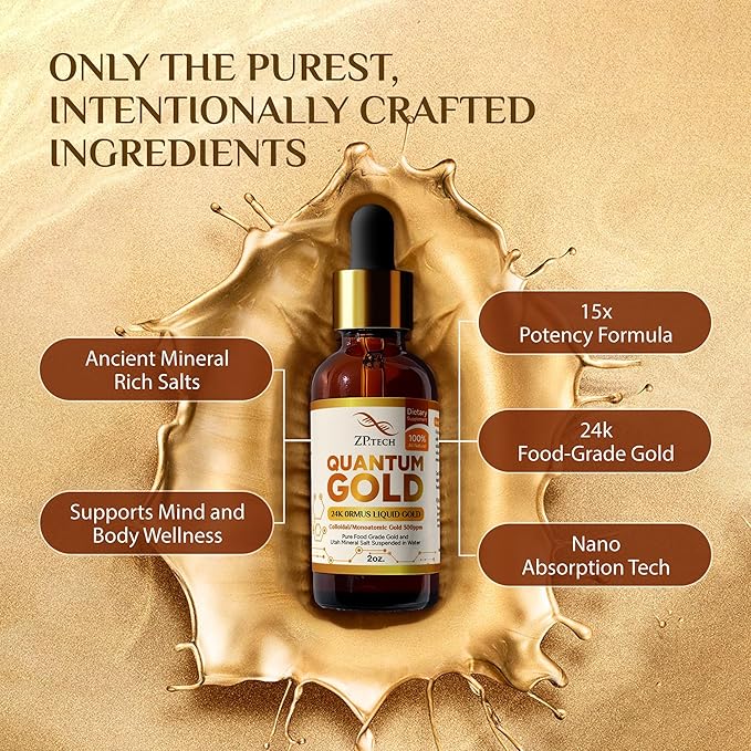 Quantum Gold Liquid Ormus Monoatomic Colloidal Gold & 24K Liquid Gold Supplement for Pineal Gland Activation, Lucid Dreaming & Higher Energy Alignment (2oz)