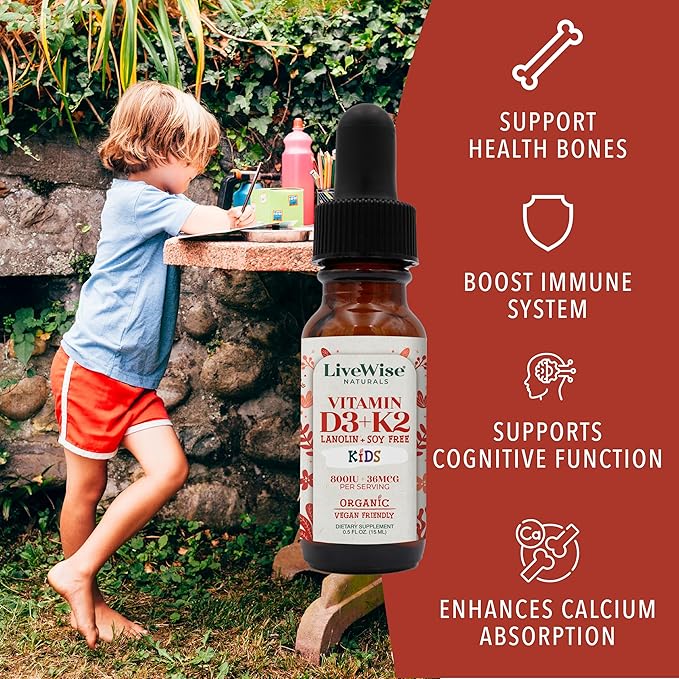Vitamin D3 K2 Kids Liquid Drops - 112 Servings, Ultra Concentrated Formulation, Fast Absorption 800 IU & 35 MCG for Calcium & Bone Support - Daily Nutritional Support Parents Trust