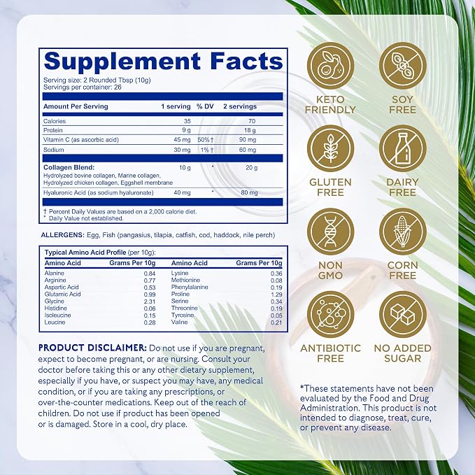 Earth Echo Multi Collagen Peptides Powder - Unflavored Hydrolyzed Collagen with Vitamin C & Hyaluronic Acid for Skin, Joints, Gut & Immunity - Non-GMO, Dairy-Free, Keto-Friendly - 26 Servings